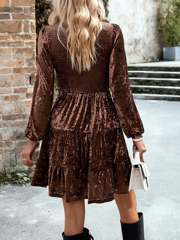 Long Sleeve Crushed Velvet Dress