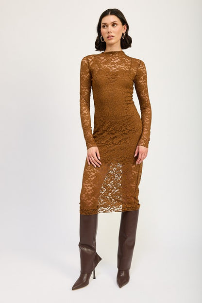 Mock Neck Lace Dress