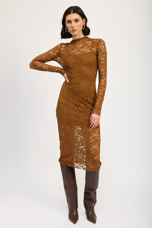 Mock Neck Lace Dress