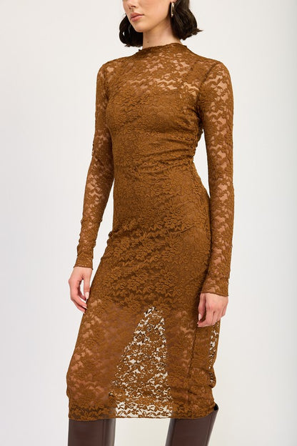 Mock Neck Lace Dress