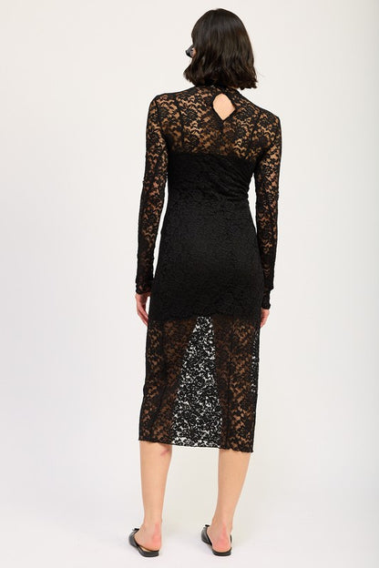 Mock Neck Lace Dress