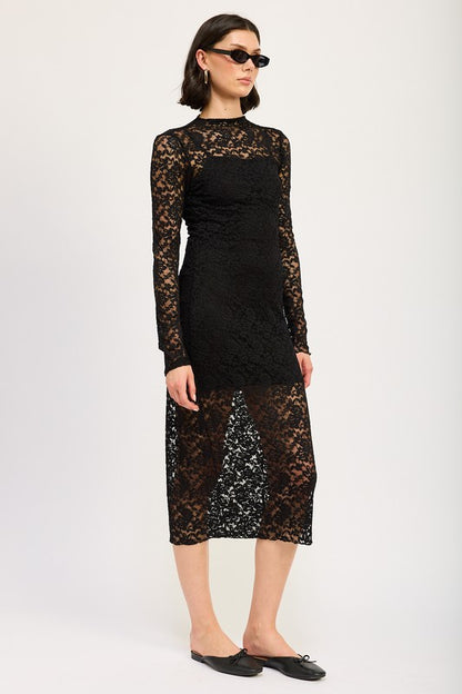 Mock Neck Lace Dress