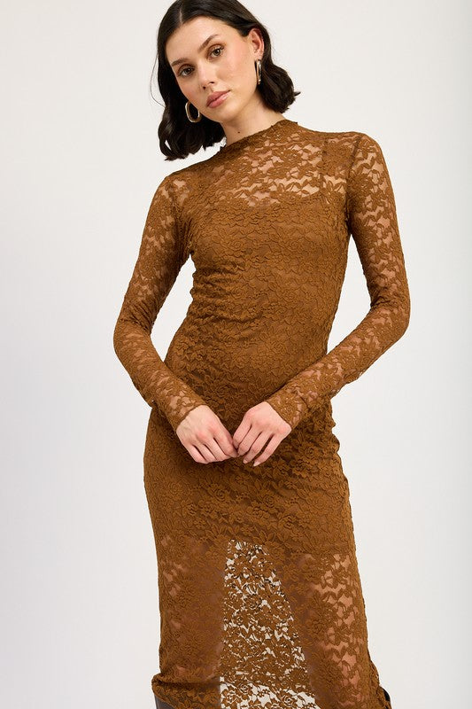 Mock Neck Lace Dress