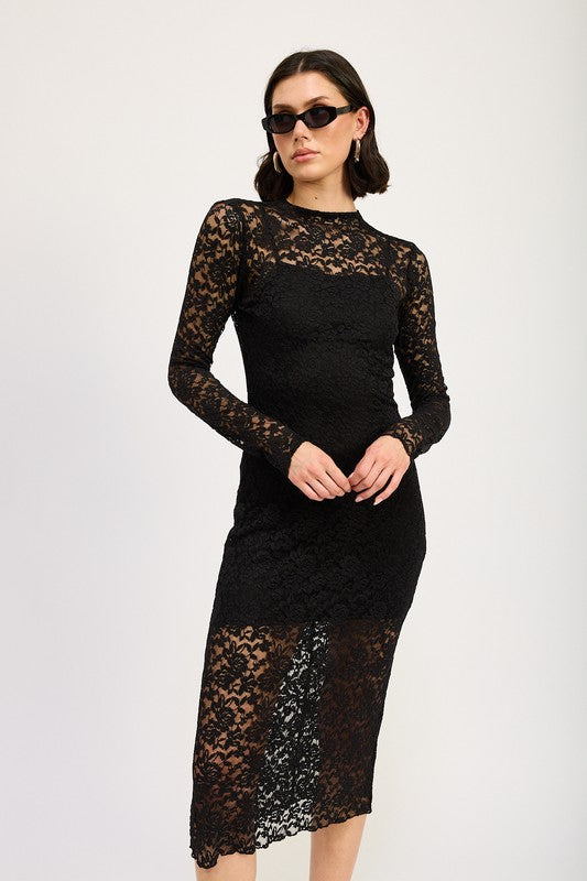 Mock Neck Lace Dress