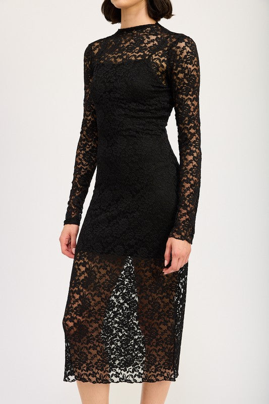 Mock Neck Lace Dress