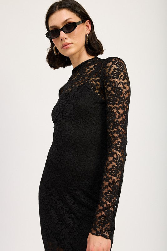 Mock Neck Lace Dress