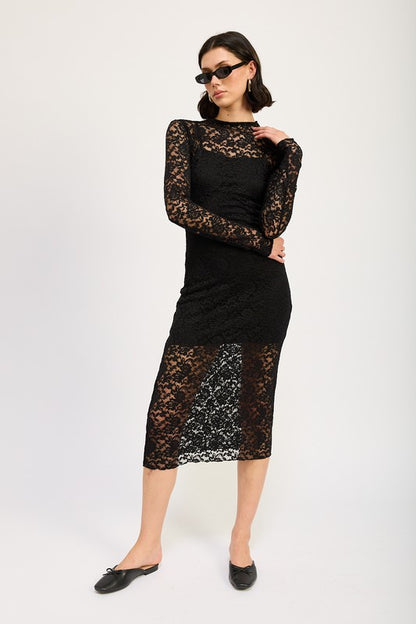 Mock Neck Lace Dress