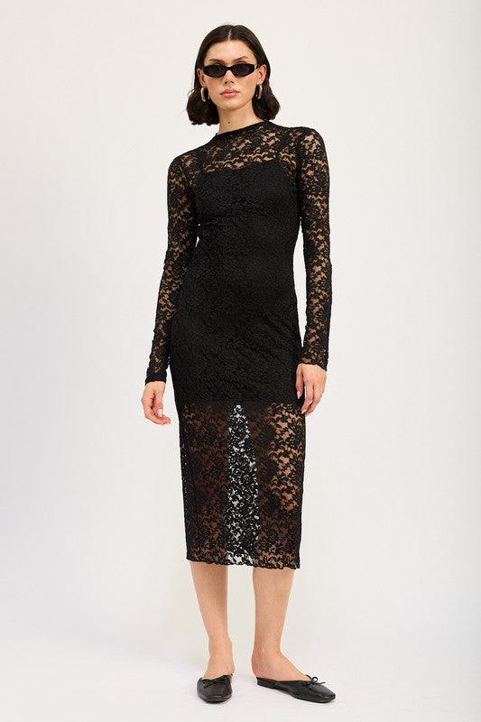 Mock Neck Lace Dress