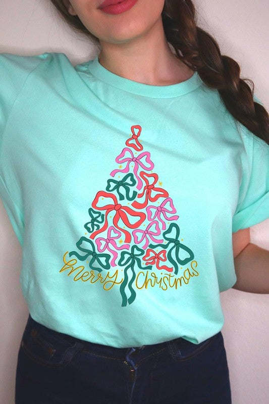 Coquette Bow Christmas Tree Graphic Tee