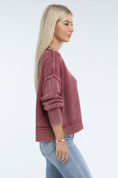 Washed Oversized Cropped Sweater