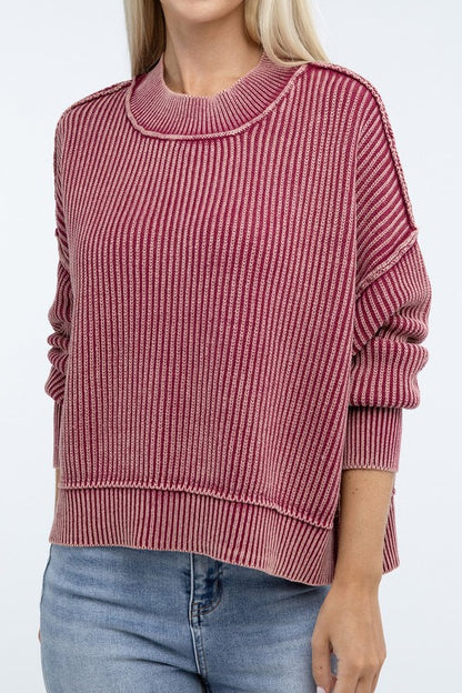 Washed Oversized Cropped Sweater