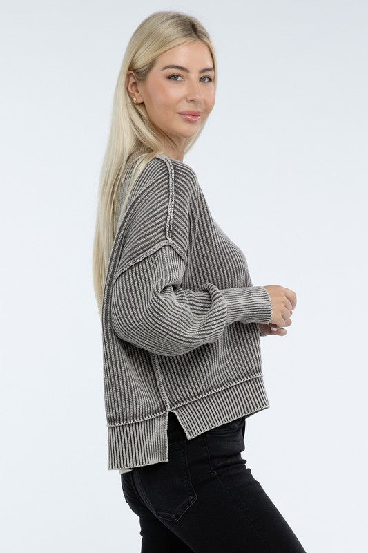 Washed Oversized Cropped Sweater