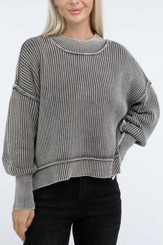 Washed Oversized Cropped Sweater