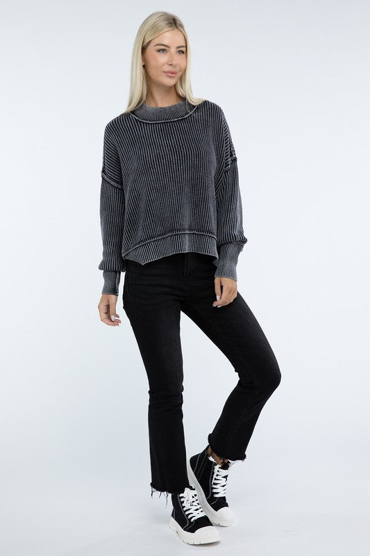 Washed Oversized Cropped Sweater