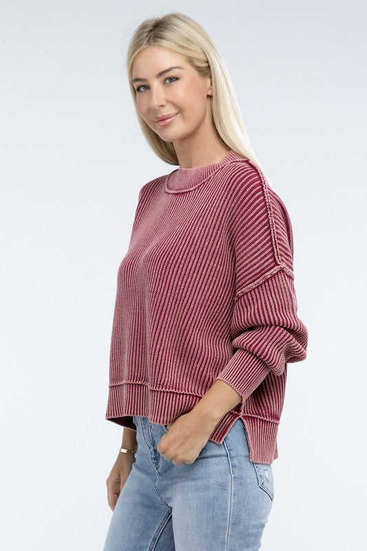 Washed Oversized Cropped Sweater