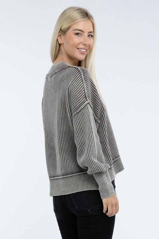 Washed Oversized Cropped Sweater