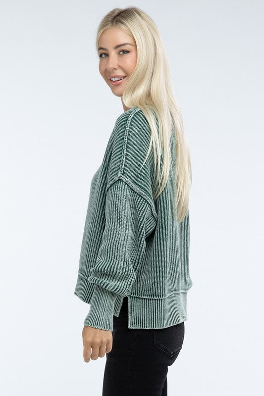 Washed Oversized Cropped Sweater