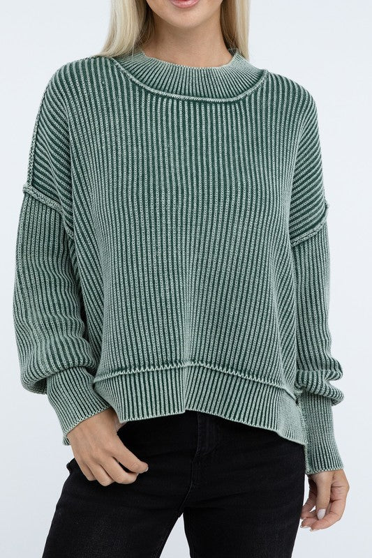 Washed Oversized Cropped Sweater